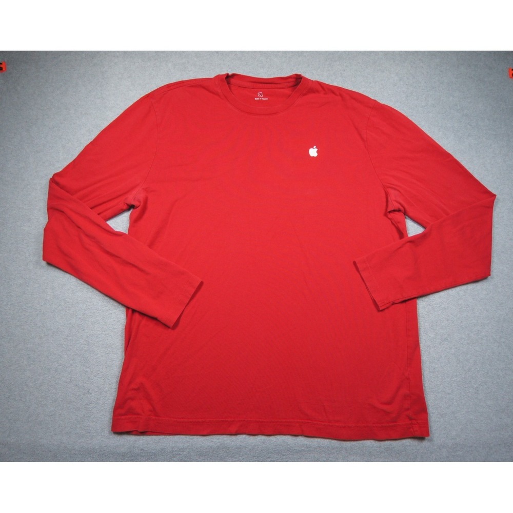 Apple Shirt Mens Large Red Long Sleeve Computer Technology Employee Tee Casual